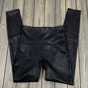 Spanx Women Nylon Spandex Faux Leather Black Stretch‎ Leggings Pants Size Large